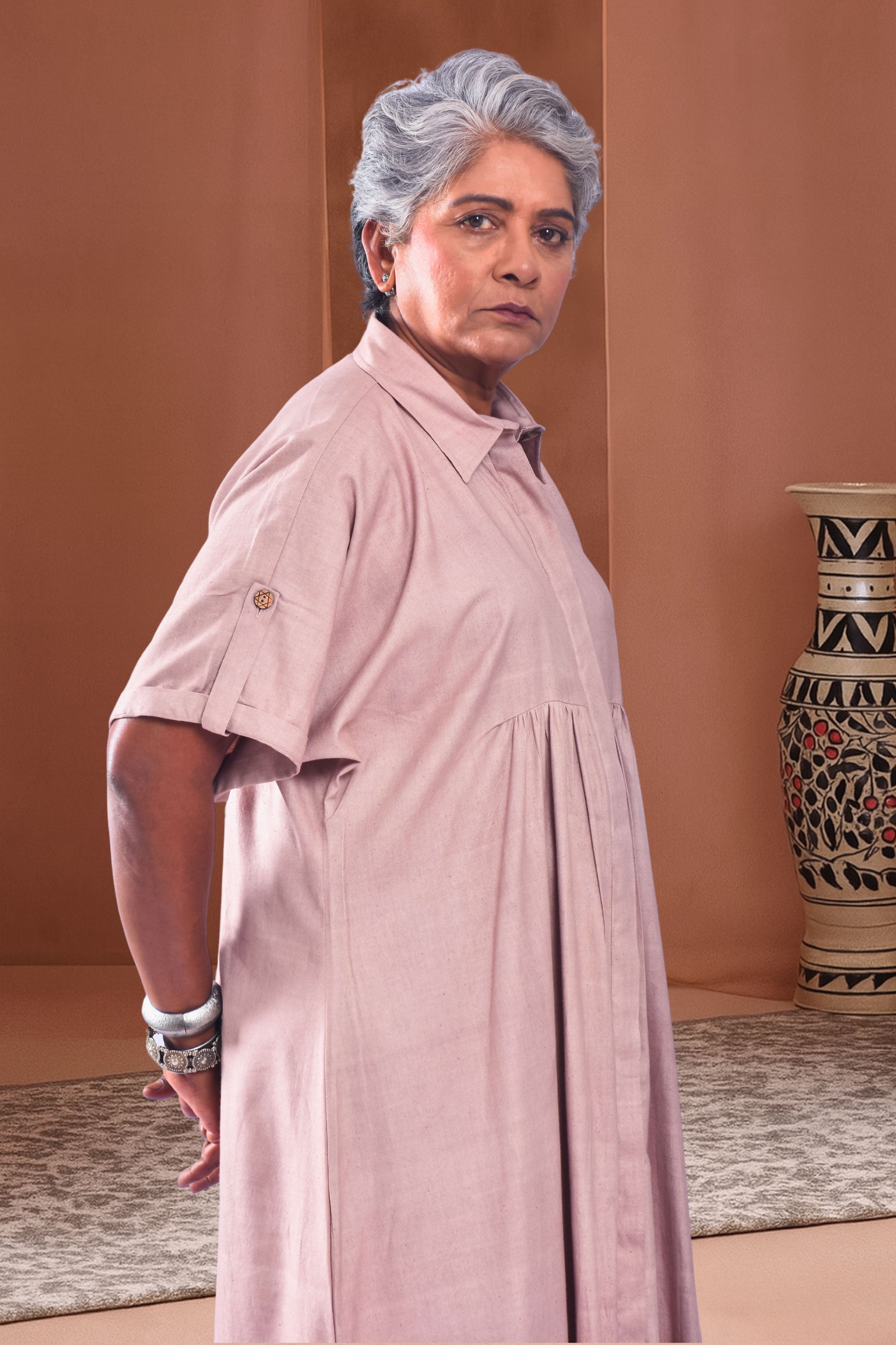 Anabella Chalk Beige Day Dress